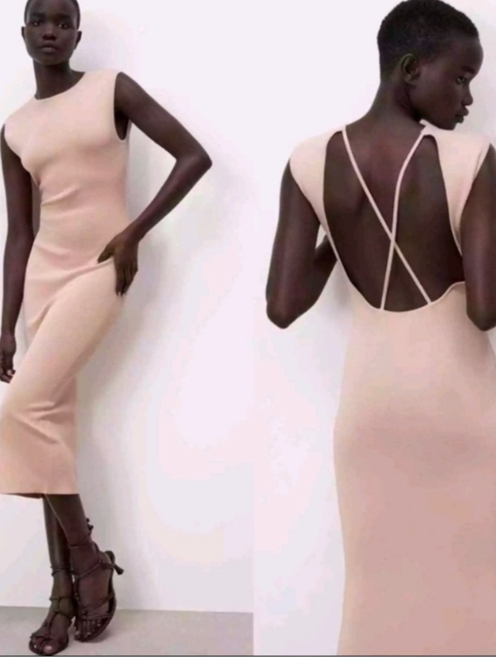 Zara Blush Pink Strappy-Back Midi Dress